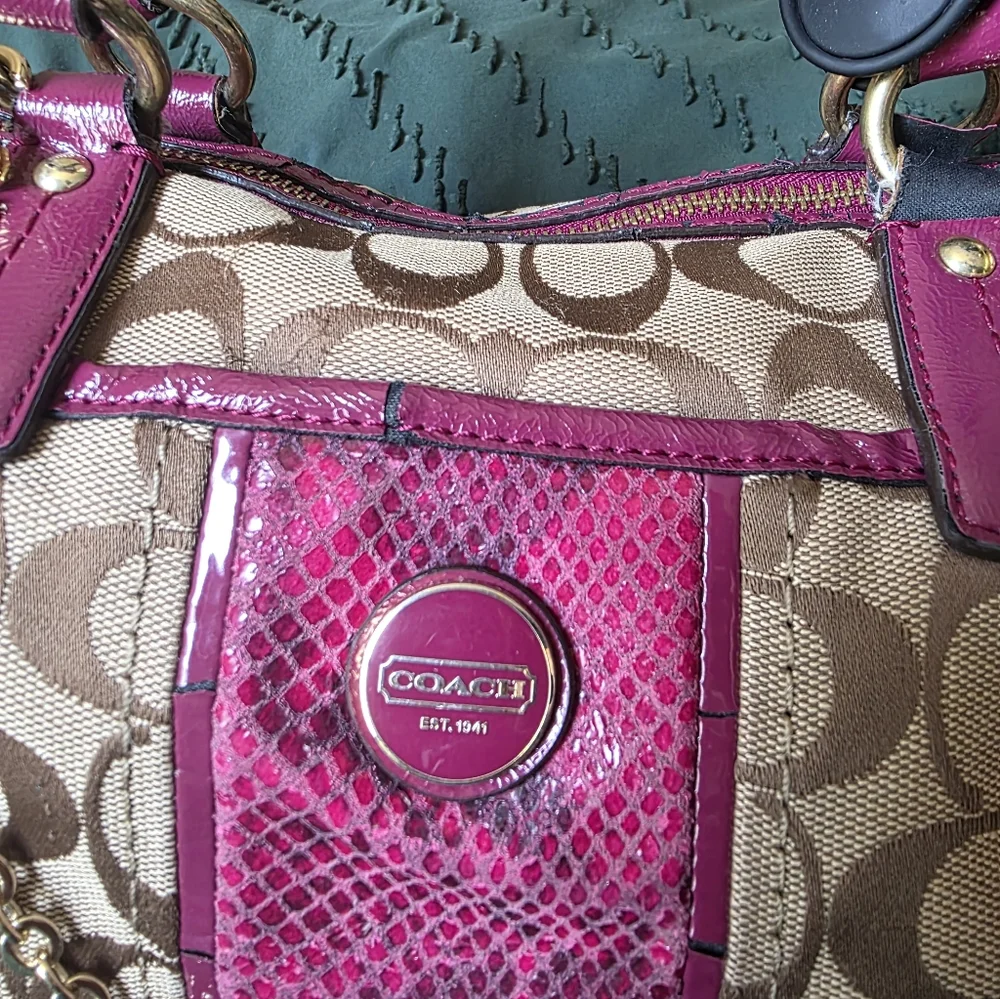 Coach Signature Python Stripe Satchel Raspberry Pink - Picture 4 of 12